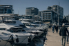 Adelaide's Victoria Harbour marina lined with boats during a boat show