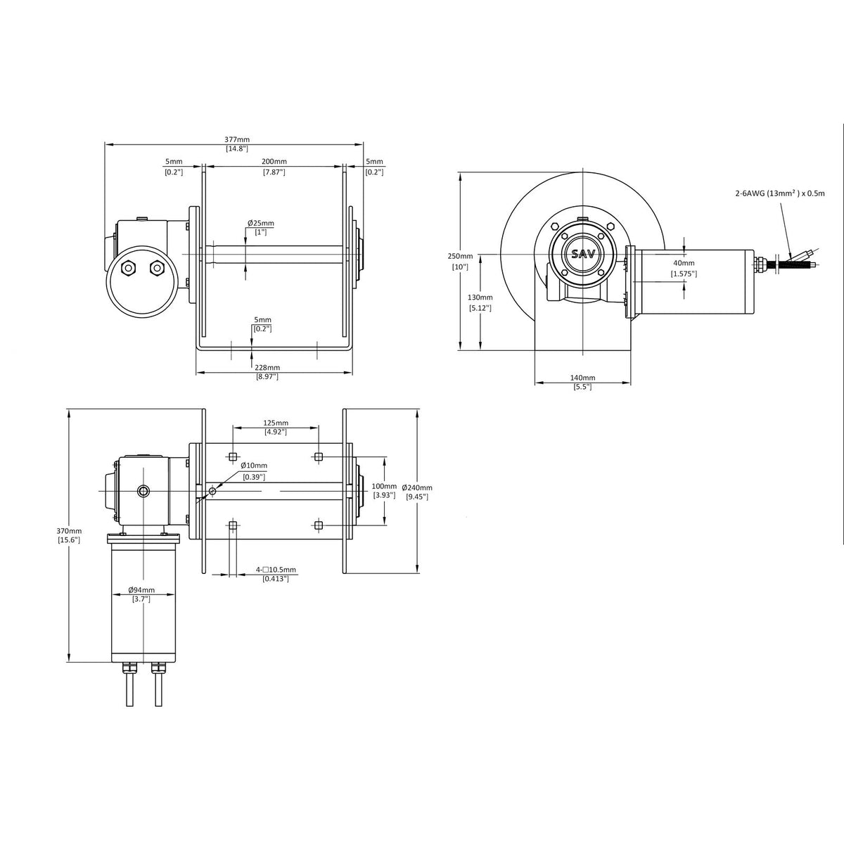 Technical drawing of 1000SSS™ Drum Anchor Winch