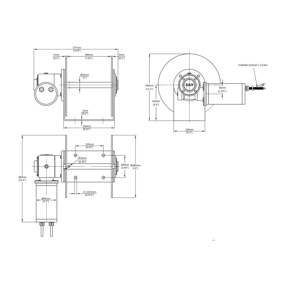 Technical drawing of 1500SSS™ Drum Anchor Winch
