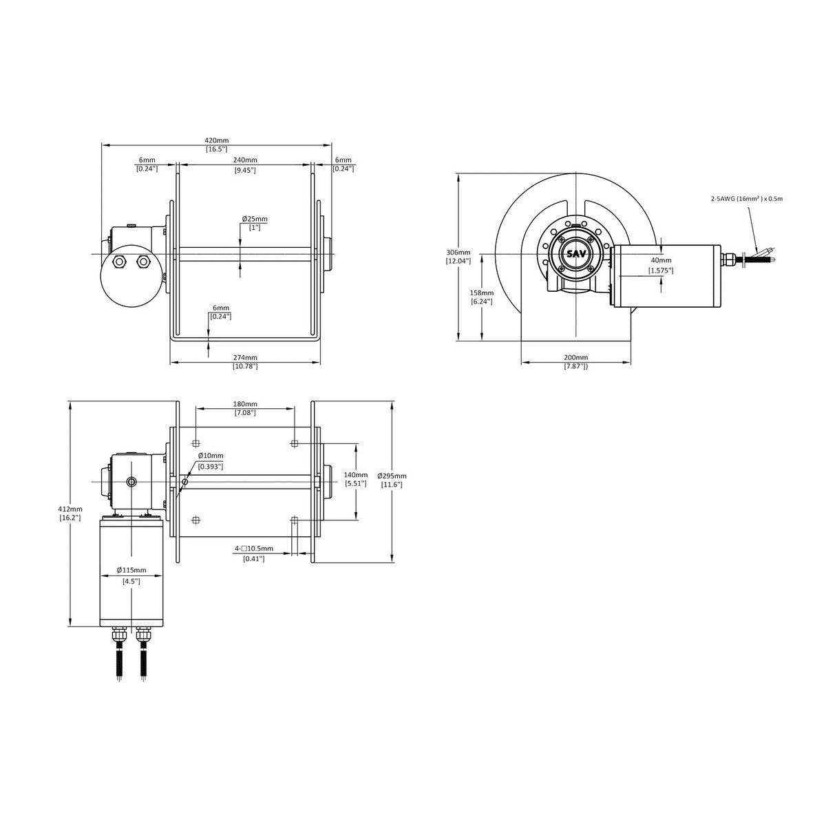 Technical drawing of 2000SSS™ Drum Anchor Winch