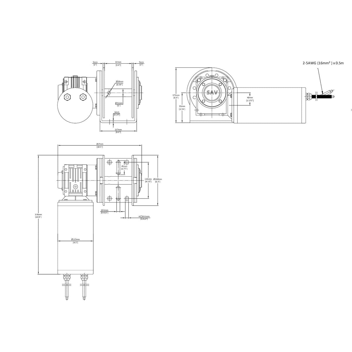 Technical drawing of 3000WH-SS™ Winch Hauler