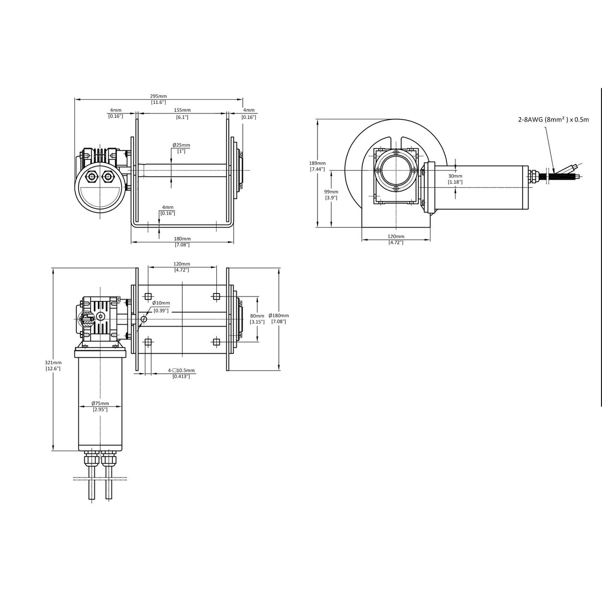 Technical drawing of 450 SS™ Drum Anchor Winch