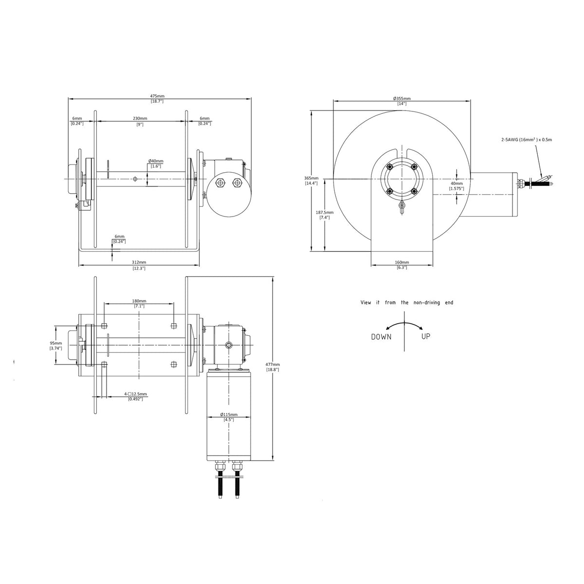 Technical drawing of Commercial L Drum Anchor Winch