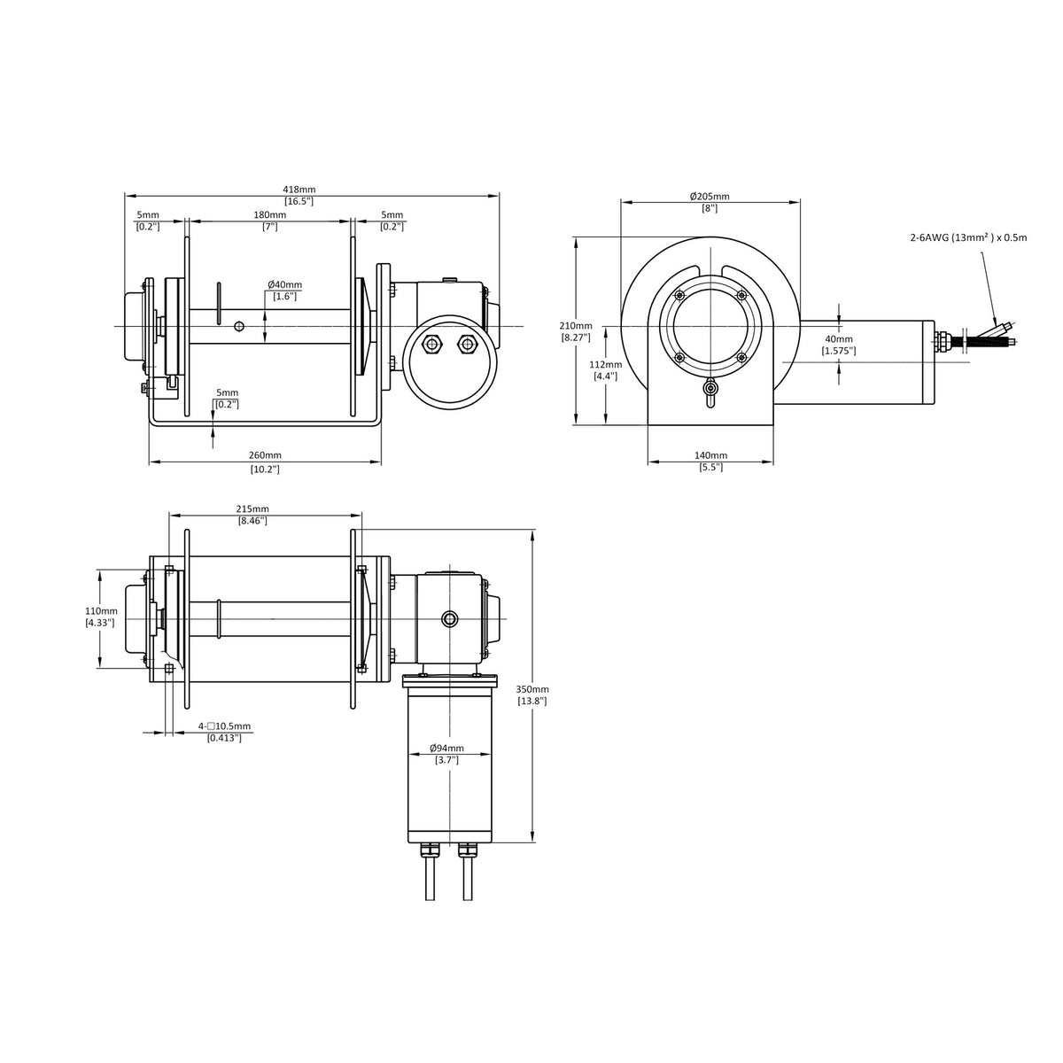 Technical drawing of Commercial S Drum Anchor Winch