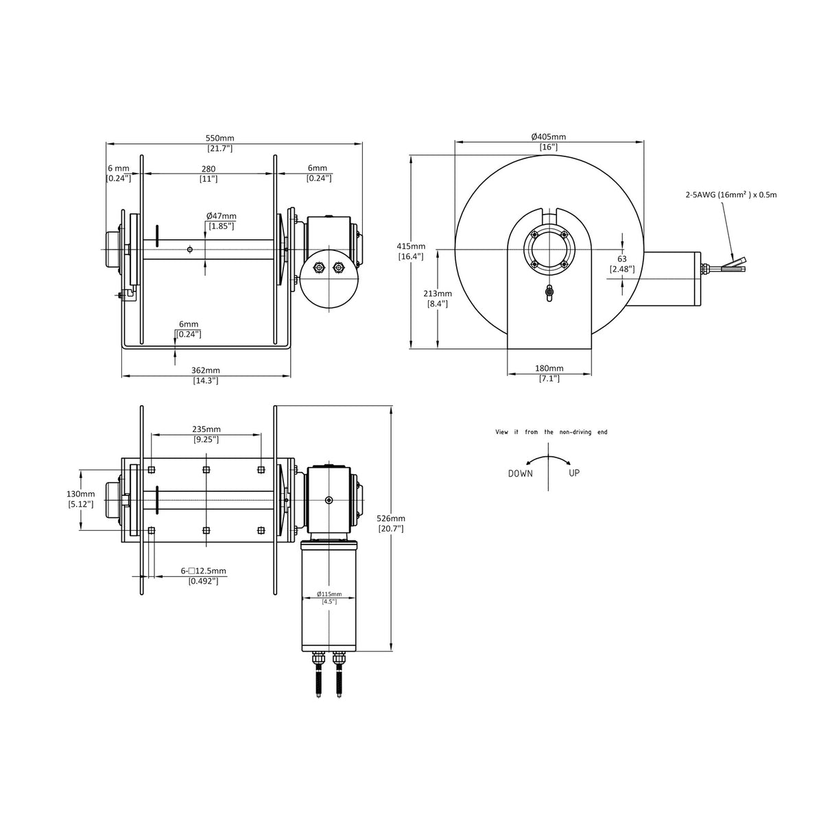 Technical drawing of Commercial XL Drum Anchor Winch