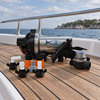 Savwinch 5.2 DWP-SS Deck Wash Pump kit with spray nozzle, inline strainer, and fittings laid out on a boat deck