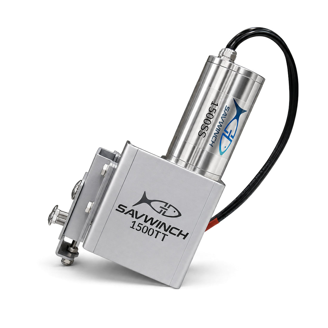 Savwinch 1500TT-SS Truck Tarp Motor Kit Gen 2, 316 stainless steel motor with aluminium gearbox, angled view